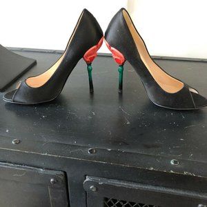 Prada Flower Black Heel Pump Size 35.5